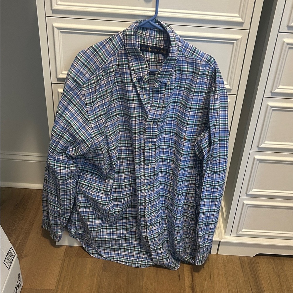 Polo by Ralph Lauren Blue and Green Plaid Button-Down Shirt